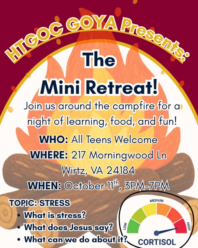 Join us for a mini retreat on October 11th for all teens to talk about stress
