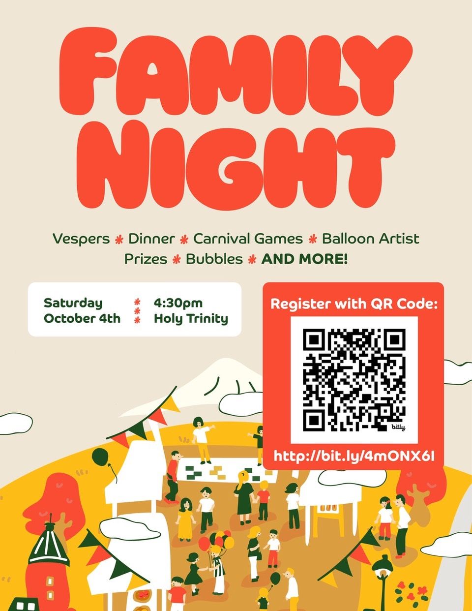 Family night will be hosted at 4:30 this Saturday