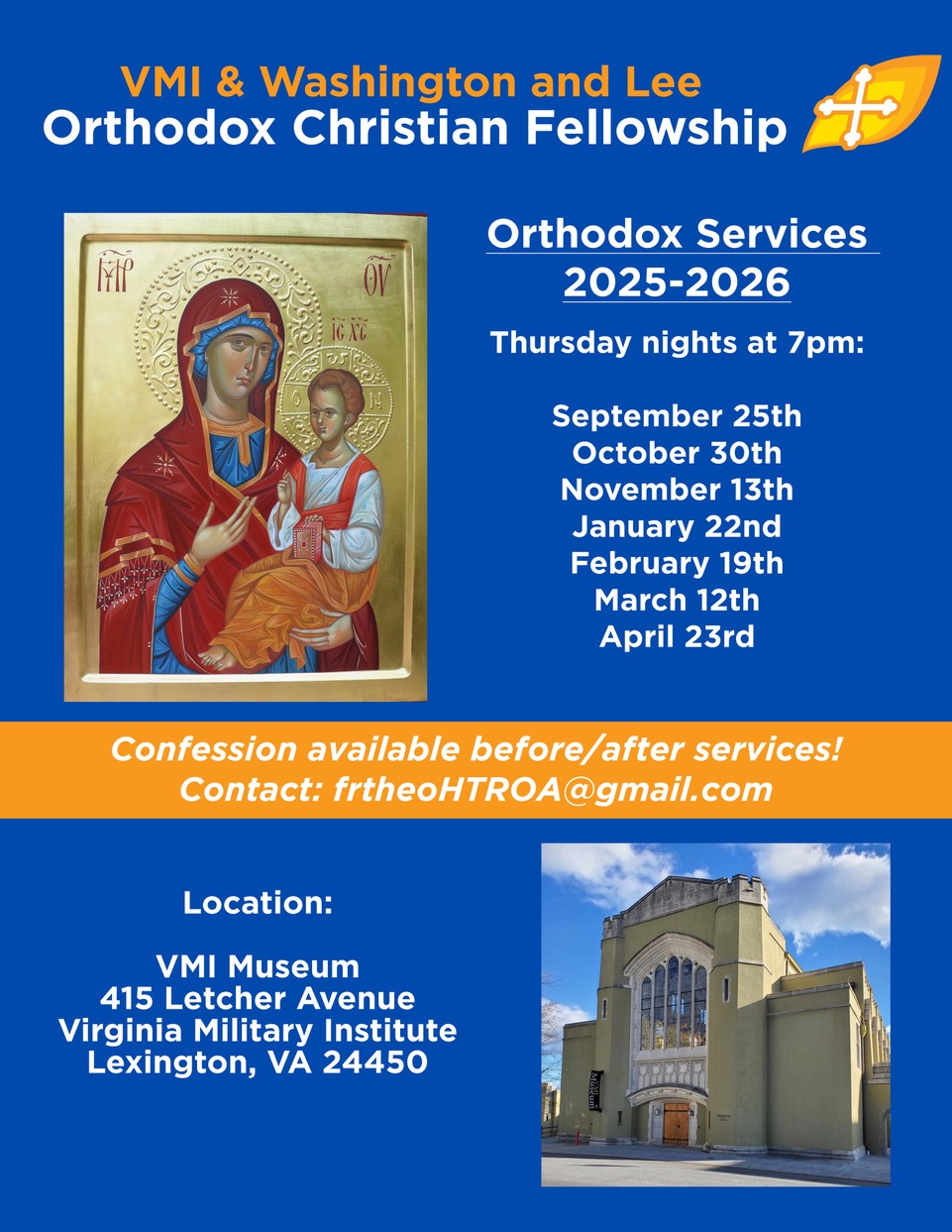 Join us at the VMI Museum at for several services in Lexington