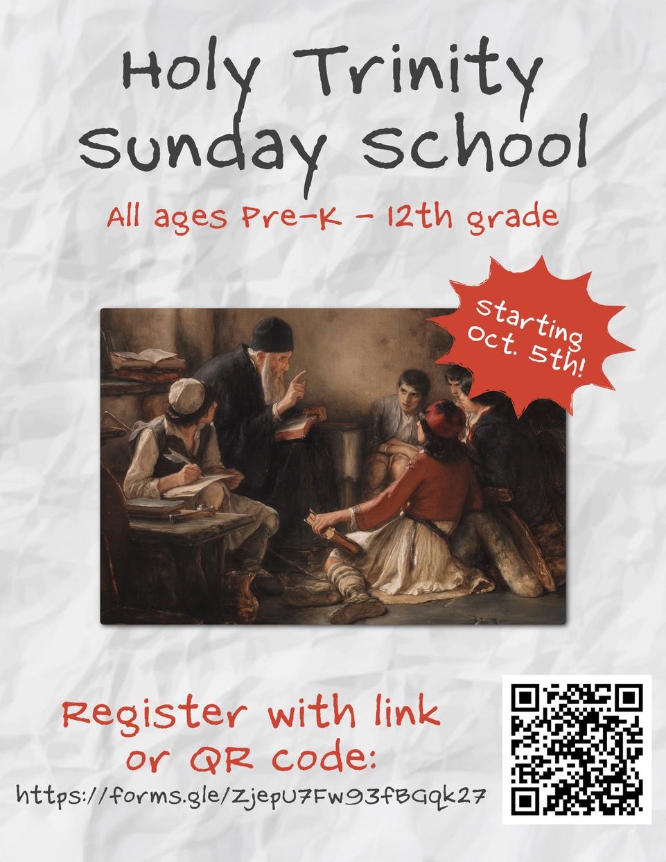 Register for Sunday School, starting October 5th!